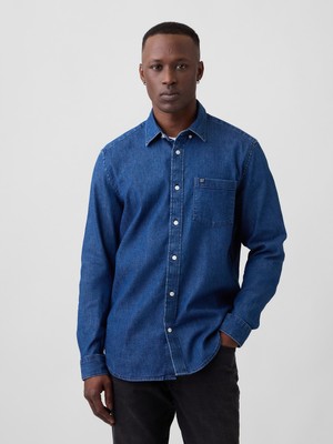 Gap Erkek Koyu Mavi Relaxed Denim Gömlek