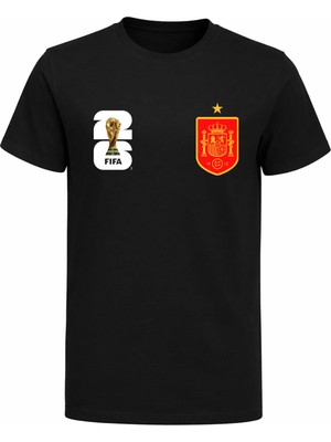 Efendioğlu Design Ispanya Milli Takımı Logolu 2026 Dünya Kupası Baskılı Pamuklu Çocuk T-Shirt