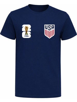 Efendioğlu Design Usa Amerika Milli Takımı Logolu 2026 Dünya Kupası Baskılı Pamuklu T-Shirt