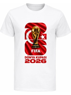 Efendioğlu Design Dünya Kupası 26 Içinde Kupa ve Ay Yıldız Görsel Baskılı Milli Takım Tişört