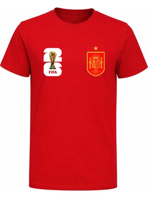 Efendioğlu Design Ispanya Milli Takımı Logolu 2026 Dünya Kupası Baskılı Pamuklu Çocuk T-Shirt
