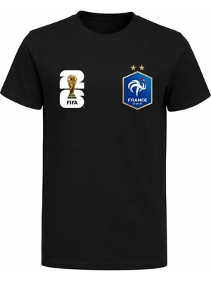 Efendioğlu Design Fransa Milli Takımı Logolu 2026 Dünya Kupası Baskılı Pamuklu Çocuk T-Shirt