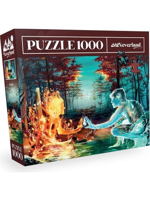 Vuralsin38 Neverland 1000 Parça Puzzle - Fıre And Water 3 Boyutlu Avangard Tasarım Siyah ve Mavi