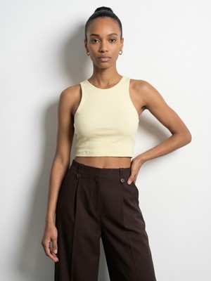 Dilvin 32941 Halter Yaka Crop Top-Açık Sarı