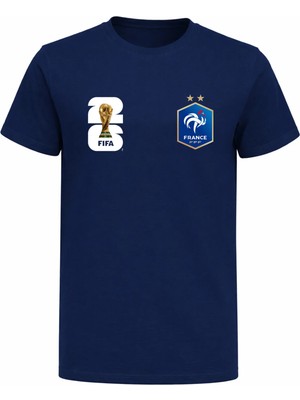 Efendioğlu Design Fransa Milli Takımı Logolu 2026 Dünya Kupası Baskılı Pamuklu T-Shirt
