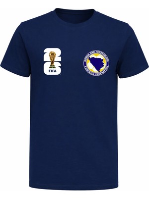 Efendioğlu Design Bosna Hersek Milli Takımı Logolu 2026 Dünya Kupası Baskılı Pamuklu T-Shirt
