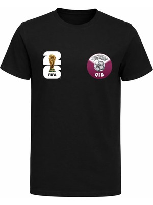 Efendioğlu Design Katar Milli Takımı Logolu 2026 Dünya Kupası Baskılı Pamuklu T-Shirt