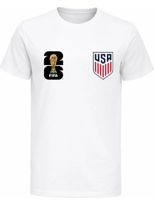 Efendioğlu Design Usa Amerika Milli Takımı Logolu 2026 Dünya Kupası Baskılı Pamuklu T-Shirt