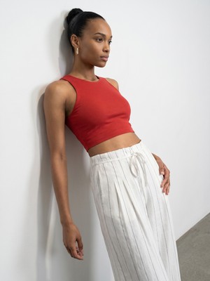 Dilvin 32941 Halter Yaka Crop Top-Kırmızı