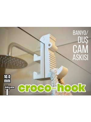 Demirhan3D 🚿✨ Crocohook Duş Camı Havlu Askısı 10 mm | Delmeden Montaj | Şık ve Dayanıklı Havlu Tutucu