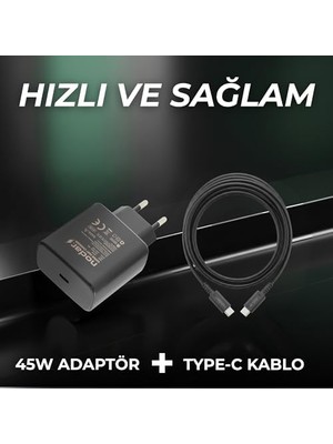 Vuralsin38 Nodar 45W Süper Hızlı Usb-C Şarj Aleti Seti | 1 Metre Type-C To Type-C Kablo Dahil | Pd Hızlı Şarj, Kısa Devre ve Yüksek Voltaj Korumalı | Siyah, ND1007