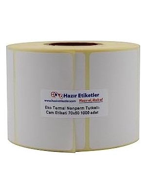 Vuralsin38 Eko Termal Nonperm Etiket 70MM x 50MM Ruloda 1000 Adet 40MM Çapında Cam Yüzeylere Iz Bırakmayan Etiket