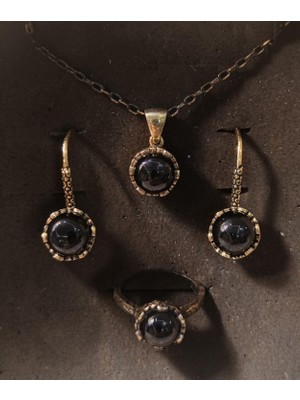 Bulu'us Accessories Bronz Kaplı Doğal Taşlı El Işçiliği Bakır Takı Seti Sevgiliye Eşe Anneye Hediyelik