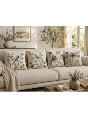 Pikko Home Bloom & Bırd 4'lü Dijital Baskı Kırlent Kılıfı Seti(Kr)