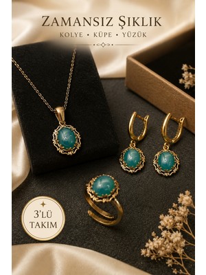 Bulu'us Accessories Bronz Kaplı Doğal Taşlı El Işçiliği Bakır Takı Seti Sevgiliye Eşe Anneye Hediye