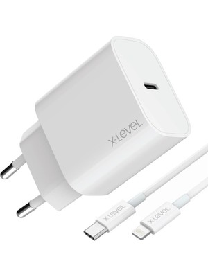 Vuralsin38 20W Hızlı Şarj Adaptör Seti - Type-C'den Lightning Kablolu, Pd/qc/pps Destekli, Akım Korumalı, Kompakt, Akıllı Çip, 3A, XC4045, Beyaz