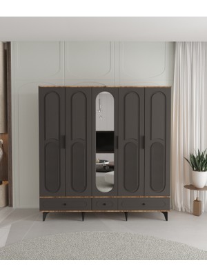 T&B Derin 5 Kapaklı Çekmeceli Gardırop - Tamamı Mdf