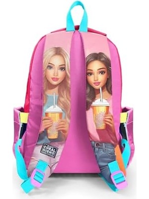 Vuralsin38 Kids Pembe Neon Fashion Desenli Üç Bölmeli Okul Sırt Çantası 23669