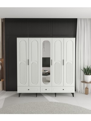 T&B Derin 5 Kapaklı Çekmeceli Gardırop - Tamamı Mdf