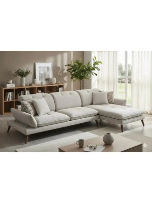 Vivense Cosy Köşe Koltuk, Ahşap Ayak, Sağ Köşe, Kırık Beyaz