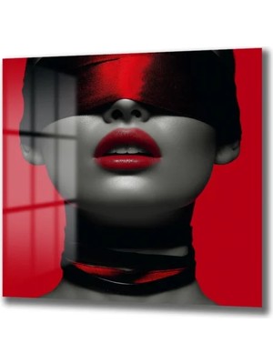 GLAZELLA Büyüleyici Kırmızı Dudaklar Cam Tablo - Modern Sanat Duvar Dekoru
