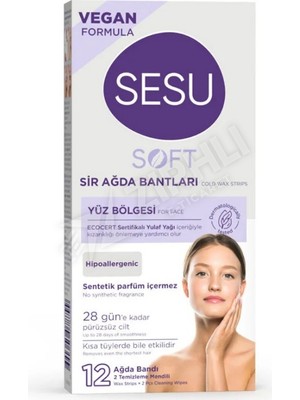 Sesu 12'li Soft Yüz Ağda Bandı Hipoalerjenik Özellikte Vegan Formül ile 28 Gün Pürüzsüzlük