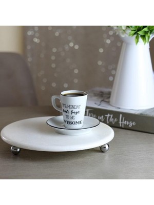AvantajAl Akayev Mermer Beyaz 19 cm Gümüş Boncuk Ayaklı Kahve Sunumluk - Yağ ve Takı Standı