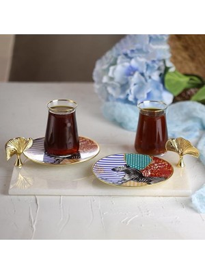AvantajAl Akayev Mermer Beyaz 30X20 cm Altın Ginkgo Sunum Tabağı