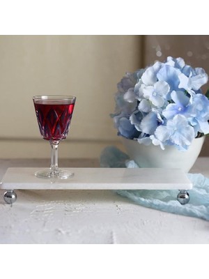 AvantajAl Akayev Mermer Beyaz 30X15 cm Gümüş Boncuk Ayaklı Sunum Tabağı