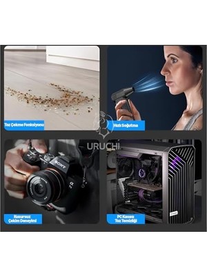 Vuralsin38 X3 2026 Elektrikli Hava Üfleyici & Vakum – 130000 Rpm Süper Güçlü, 3 Kademeli Ayar, Kablosuz, Şarjlı Turbo Toz Üfleyici ve Toz Çekici, Bilgisayar, Klavye, Ev, Araç, Dış Mekan Kullanımı, Çantalı