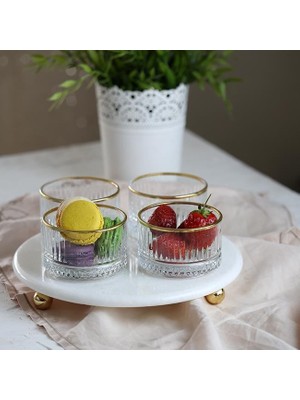 AvantajAl Akayev Mermer Beyaz 25 cm Boncuk Ayak Gold Elysia 4'LÜ Reçellik Ikramlık