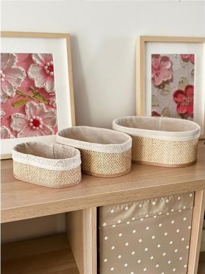 AvantajAl Akayev Beige Hasır 3lü Oval Sepet