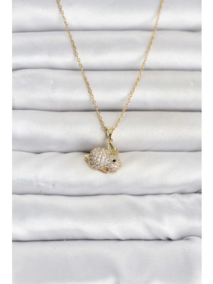 Inure Jewelry 316L Çelik Zincir Gold Renk Zirkon Taşlı Tavşan Model Kadın Kolye