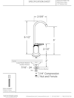 Vuralsin38 Westbrass A203-NL-62 6 "-Flo Stil Saf Su Sebili Musluk, Mat Siyah