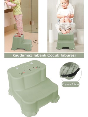 Empressco Meleni Baby Kaydırmaz Çocuk Taburesi - Çift Basamaklı Banyo Lavabo Merdiven Yükseltici Bebek Basamağı Yeşil - Fiyatı, Yorumları