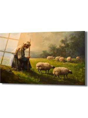 GLAZELLA Çoban ve Sürü Cam Tablo - Huzurlu Pastoral Sanat