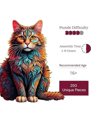 Vuralsin38 Ahşap Puzzle Yetişkin - Kedi - 250 Parça, 27 x 33 cm - Yapıştırıcı Folyo Dahil - Benzersiz Şekilli Parçalar & Özel Figürler - Wz-25