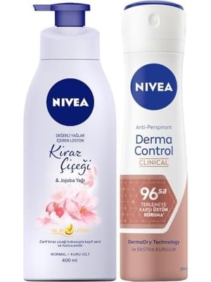 Vuralsin38 Kadın Sprey Deodorant Derma Control Clinical 150ML, Kiraz Çiçeği Nemlendirici Vücut Losyonu 400ML