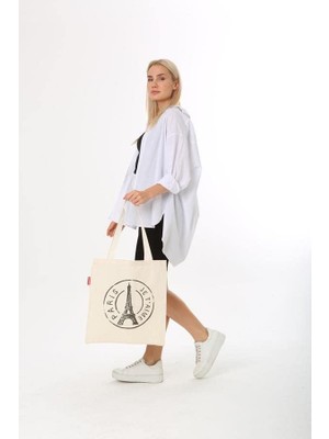 Vuralsin38 Baghashtag Paris Baskılı Bez Çanta