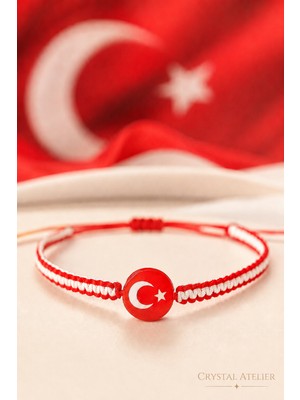 Crystal Atelier Türkiye Ay Yıldız Makrome Taraftar Bileklik, Türkiye Milli Takım Kırmızı Beyaz Makrome Bileklik, Türk Bayraklı Makrome Taraftar Bileklik, Milli Bayram Özel Gün Kırmızı Beyaz Bileklik