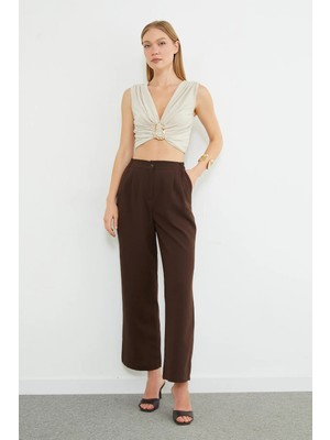 FullaModa Beli Lastikli Pileli Palazzo Pantolon