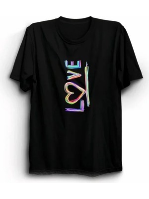 Sun & North Sun&north 14 Şubat Sevgililer Günü Love Baskılı Oversize Bisiklet Yaka T-Shirt - Siyah