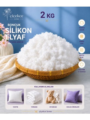 ÇİÇEKCE HOME Çiçekce Home Boncuk Silikon Elyaf 2 kg 50 x 70 cm Orta Yumuşak Beyaz Renkli Yastık Dolgu Malzemesi