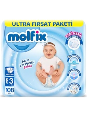 Vuralsin38 Molfix 3D Midi Ultra Fırsat Paketi, 108 Adet