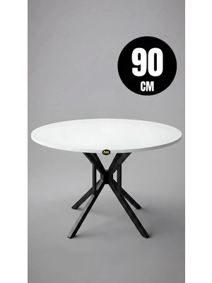Hey Modüler Mobilya 90 Cm Selin Yuvarlak Beyaz Mutfak Masası Yemek Masası Balkon Masası Metal Siyah Ayak