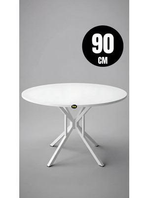 Hey Modüler Mobilya 90 Cm Selin Yuvarlak Beyaz Mutfak Masası Yemek Masası Balkon Masası Metal Beyaz Ayak