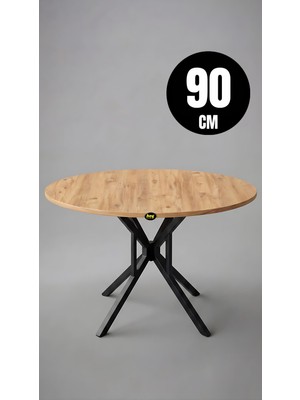 Hey Modüler Mobilya 90 cm Selin Yuvarlak Çam Mutfak Masası Yemek Masası Balkon Masası Metal Siyah Ayak