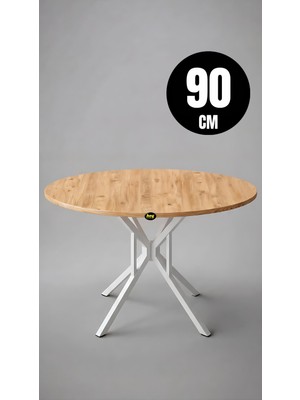 Hey Modüler Mobilya 90 cm Selin Yuvarlak Çam Mutfak Masası Yemek Masası Balkon Masası Metal Beyaz Ayak