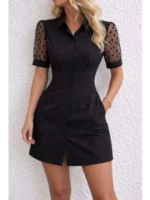 Alyn Wear Kısa Kollu Yakalı Önden Düğmeli Kısa Ithal Krep Elbise