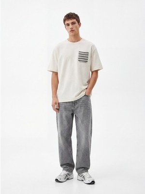 LTB Cep Detaylı Relaxed Fit Beyaz T-Shırt